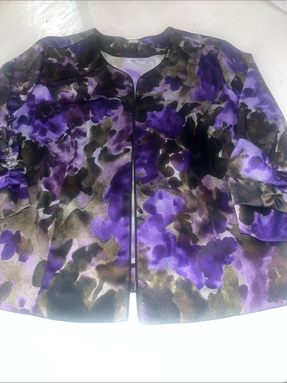 Christopher & Banks Purple, Green and Black Floral-Print Jacket Size L